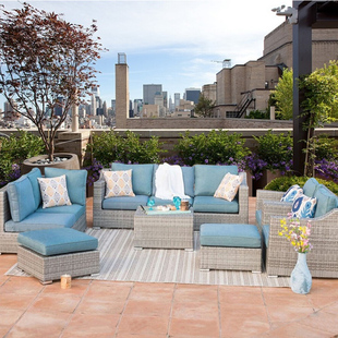 户外休闲别墅客厅藤编沙发组合室外酒店会所阳光房售楼处藤艺家具