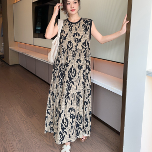 夏季新款棉绸背心连衣裙女宽松显瘦时尚百搭设计感人造棉长裙子薄