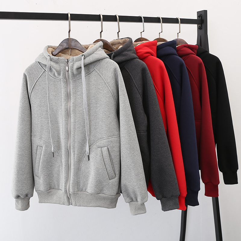 羊羔毛卫衣女2024秋冬款保暖运动短外套宽松连帽上衣加绒加厚开衫