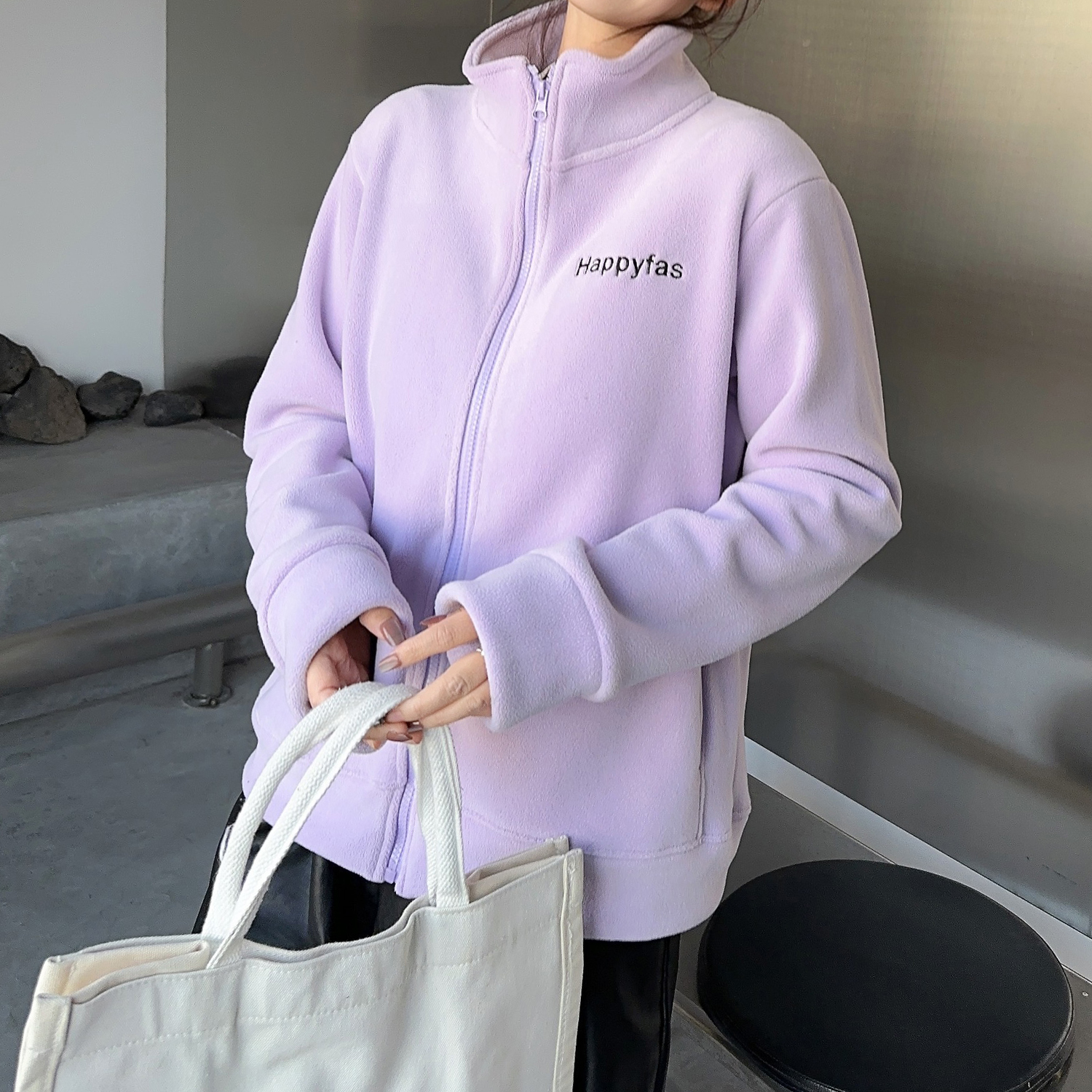 摇粒绒加绒外套女冬羊羔毛卫衣厚