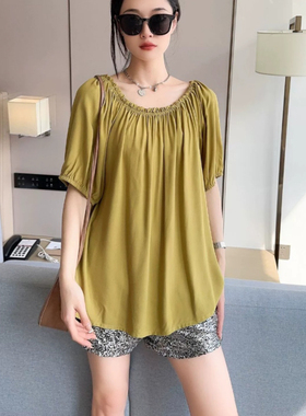 棉绸短袖上衣女夏季薄款宽松时尚百搭大码衬衫气质显瘦人造棉半袖