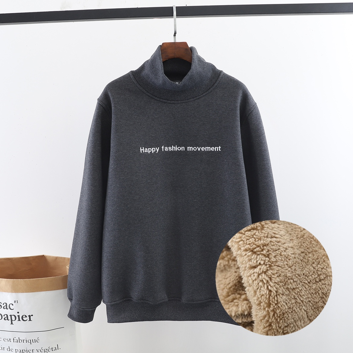 羊羔绒卫衣男秋冬毛加厚外套高领