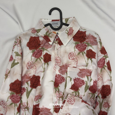 STRAPPING古典粉红花卉碎花长袖花衬衫港风复古日系男女痞帅春秋