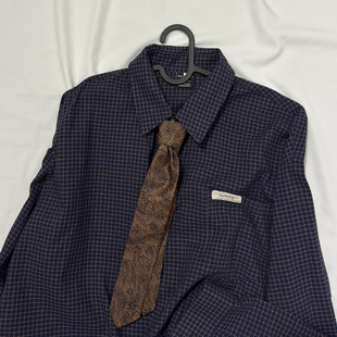 STRAPPING小格纹领带美式全棉咔叽长袖衬衫港风复古日系男女春秋
