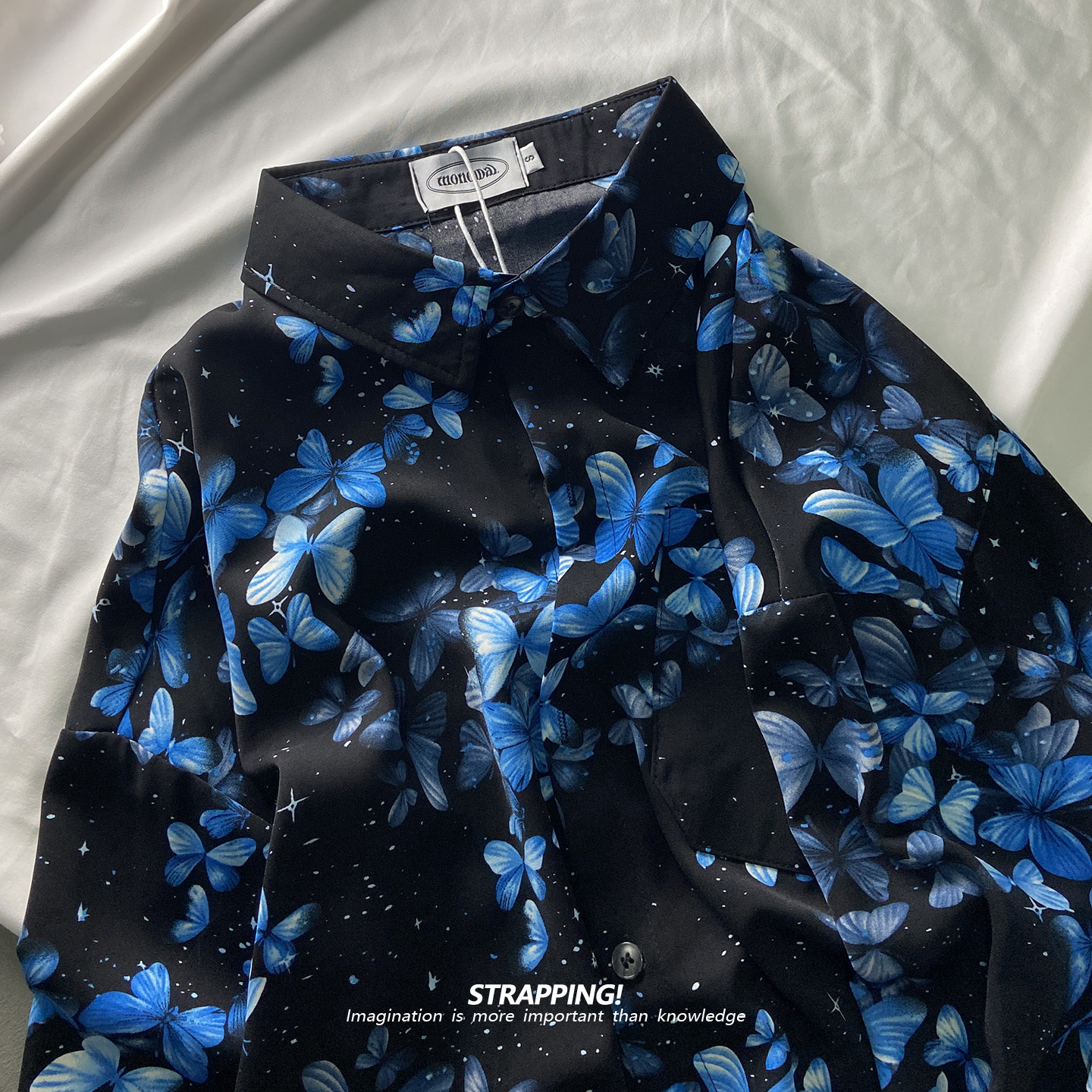 STRAPPING黑底蝴蝶星空碎花长袖花衬衫港风复古日系男女痞帅春秋