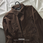 STRAPPING植物绣花灯芯绒涤纶长袖 衬衫 男女日系复古港风潮流街头