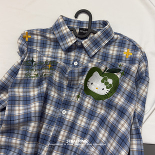 STRAPPING hello Kitty卡通格子长袖衬衫男女日系复古港风潮流