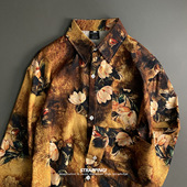 STRAPPING古典油画咖色碎花长袖 衬衫 港风复古日系男女痞帅春秋