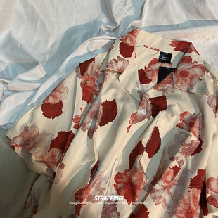 老式 短袖 古巴領(lǐng)花襯衫 日系復(fù)古男女vintage泰國夏威夷 復(fù)古花卉
