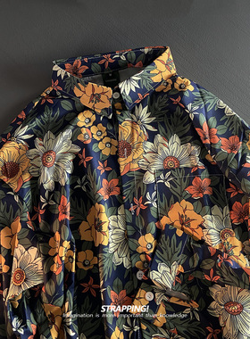 STRAPPING浮世绘线描花卉长袖花衬衫港风复古日系男女痞帅秋季INS