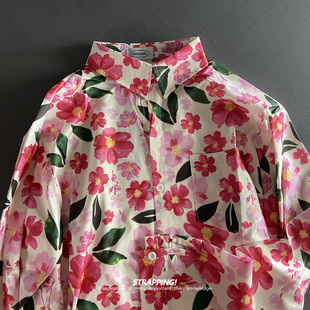 STRAPPING田园印象花卉碎花长袖花衬衫港风复古日系男女痞帅秋季