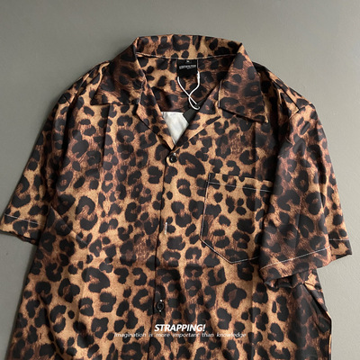 STRAPPING洋气豹纹碎花古巴领短袖花衬衫男女夏威夷泰国日系复古