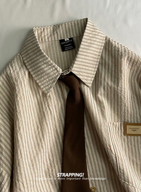 STRAPPING学院风条纹棉质长袖衬衫港风复古日系男女痞帅春秋INS