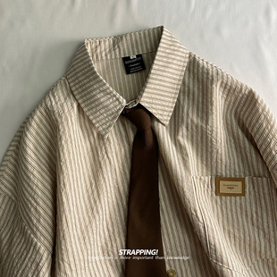 STRAPPING学院风条纹棉质长袖衬衫港风复古日系男女痞帅春秋INS