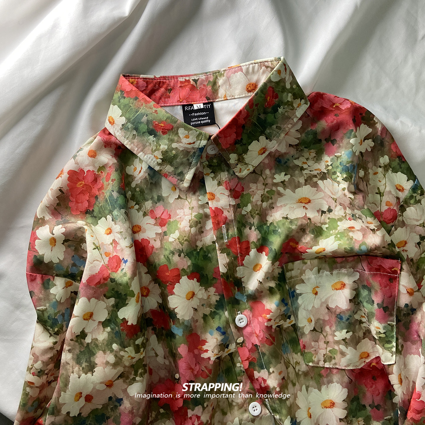 STRAPPING田园小雏菊印象碎花长袖衬衫港风复古日系男女痞帅秋