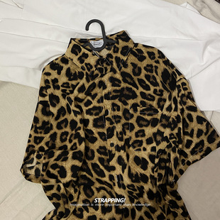 STRAPPING摩登洋气豹纹碎花短袖花衬衫男女夏威夷泰国复古日系