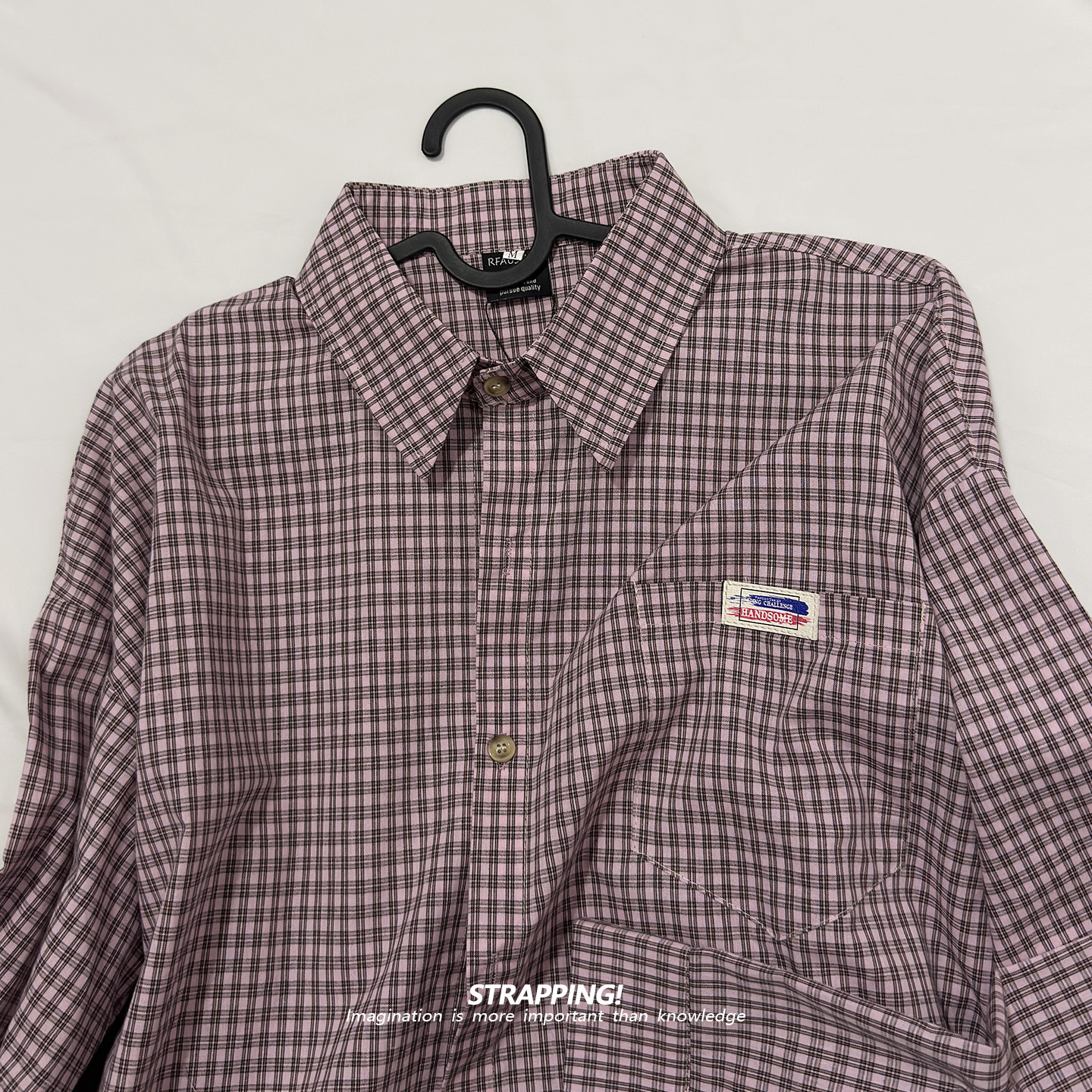 STRAPPING美式小格纹咔叽INS全棉长袖衬衫港风复古日系男女春秋