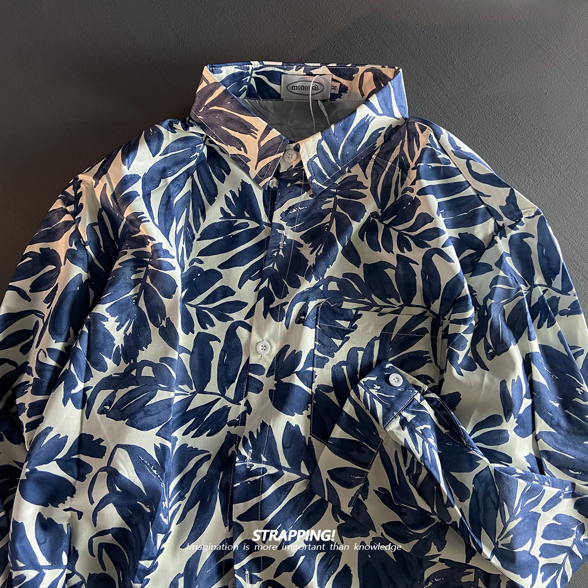 北欧蓝色植物碎花长袖花衬衫