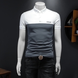 2024夏季新款拼接短袖POLO衫翻领男士潮流半袖T恤816P55假模灰，男装Polo衫，钱塘6025