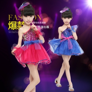 六一儿童节演出表演服装女现代爵士舞蹈幼儿园跳舞亮片蓬蓬纱裙子