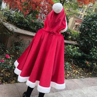 冬季儿童披风圣诞斗篷圣诞节服装女披肩小红帽拜年服圣诞战袍成人