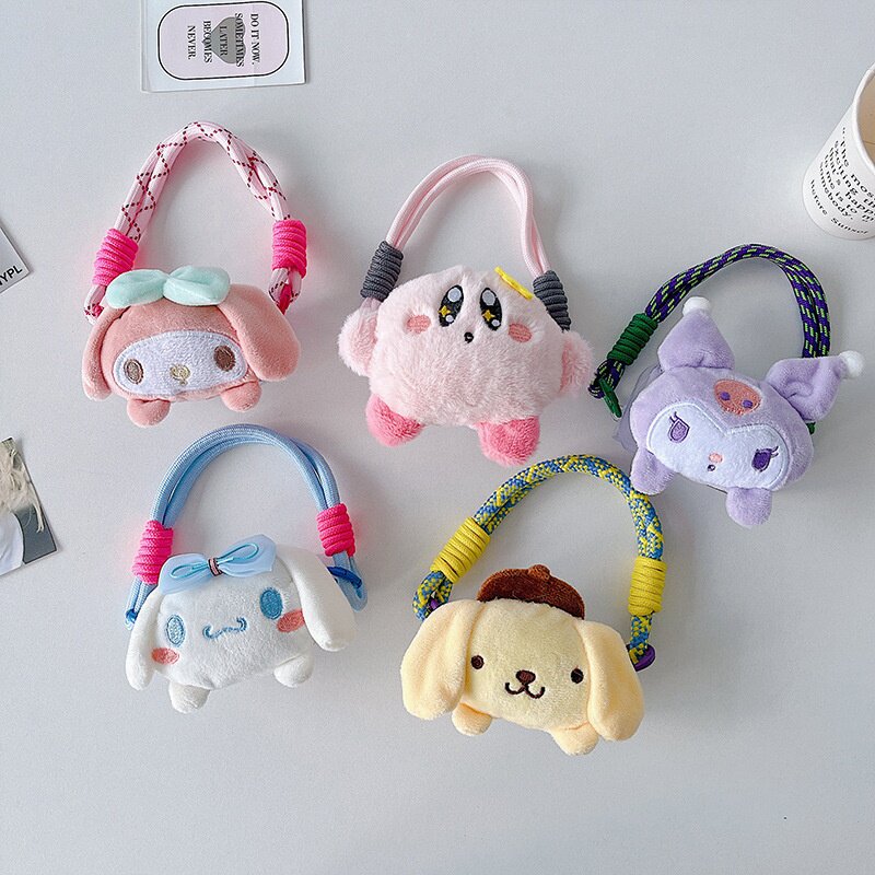 毛绒公仔手机背夹 女生书包手机壳腕带防摔卡通ins可补妆手机背夹