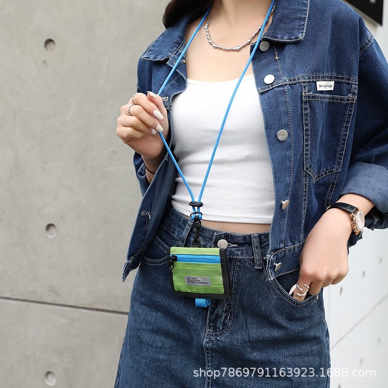 潮牌新款时尚挂脖卡包学生男女撞色携便小包女挂包证件零钱袋