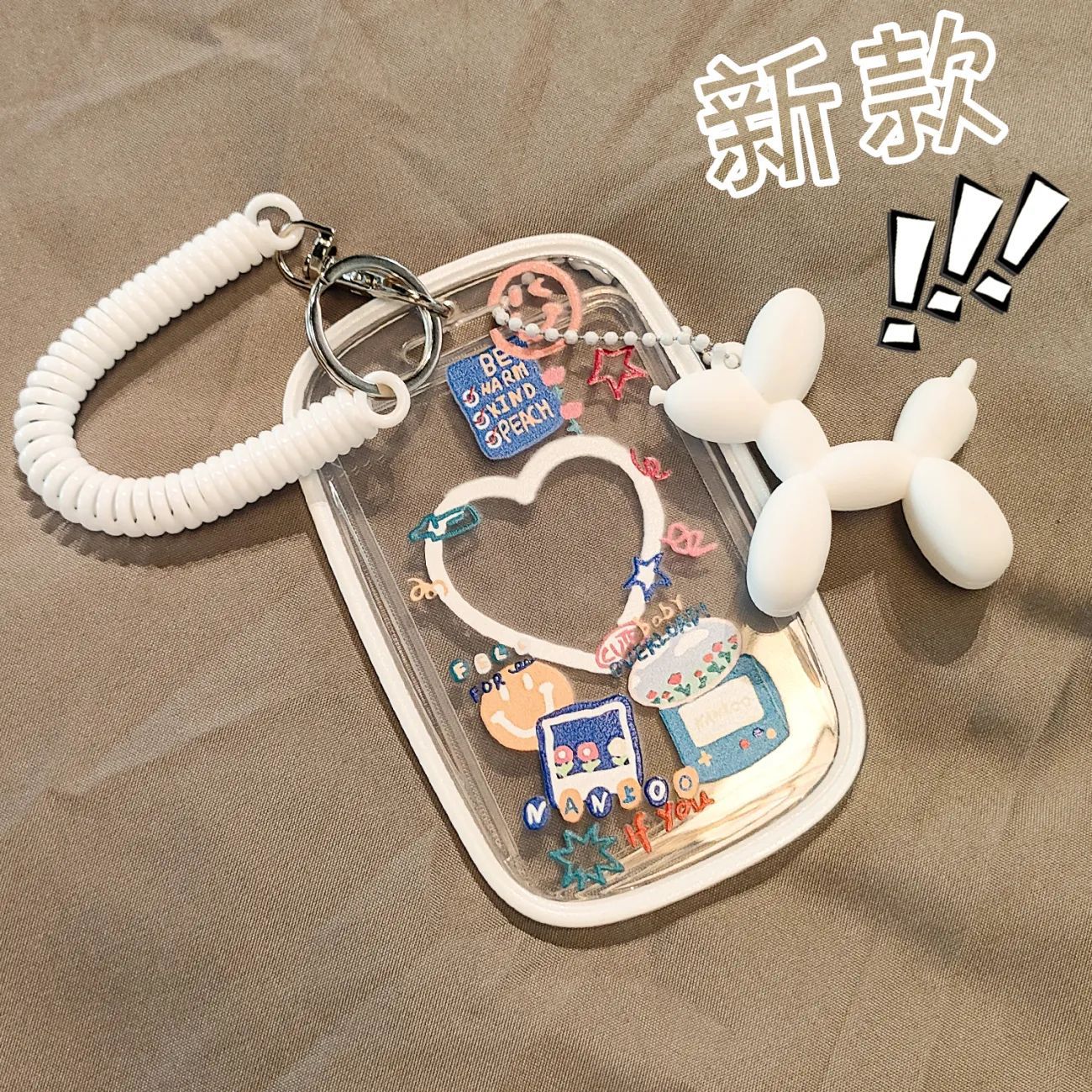 ins透明卡套学生公交校园饭卡追星3寸拍立得小红书弹簧挂件