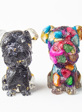 天然水晶碎石滴胶小雪纳瑞可爱狗