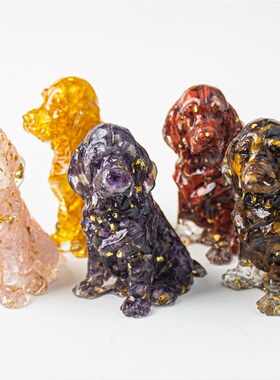 跨境天然水晶碎石滴胶狗办公室家