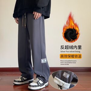 冬季纯色加绒百搭大码卫裤情侣卫裤男抽绳休闲运动裤潮hk50 p55图片