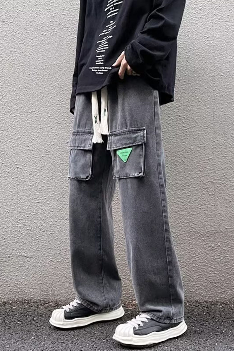 2024春款原宿风工装牛仔裤宽松直筒多口袋水洗直脚长裤nk542p50,男装牛仔裤,星座204-6