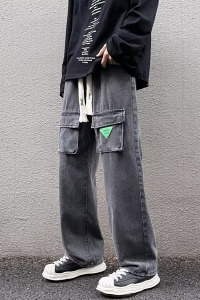 2024春款原宿风工装牛仔裤宽松直筒多口袋水洗直脚长裤nk542 p50图片