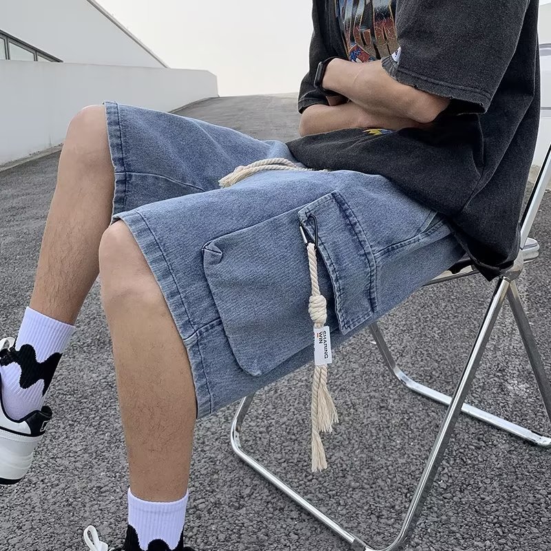 大口袋工装牛仔短裤2023夏季日系五分宽松休闲短裤潮dk05p45,男装牛仔裤,星座204-6