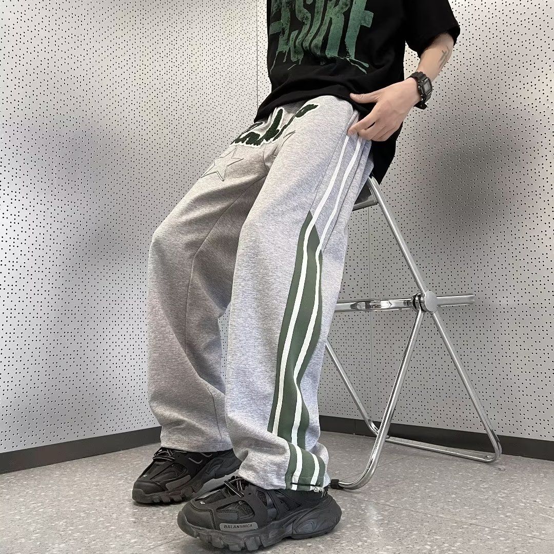 2023美式毛巾绣阔腿裤子男女秋季垂坠感束脚休闲裤k9527p35,男装休闲裤,星座204-6