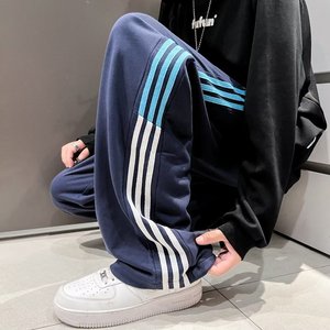 休闲裤男2023秋季3条杆休闲运动裤百搭宽松直筒卫裤k09 p35图片