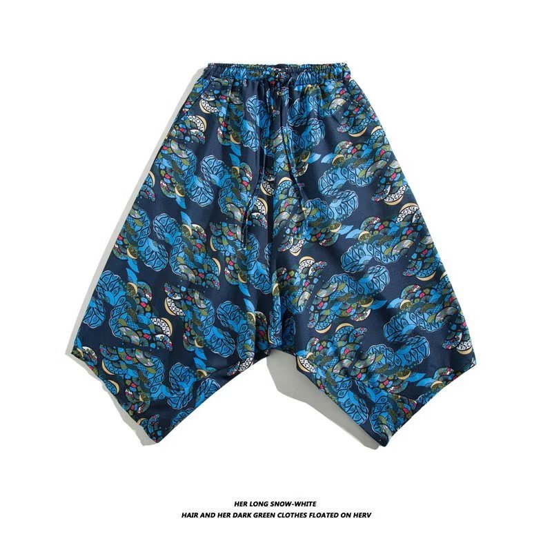 灯笼裤男女夏季民族风印花阔腿七分裤宽松情侣沙滩短裤k3103p30,男装休闲裤,星座204-6