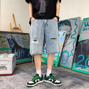 毛边破洞牛仔短裤男夏季直筒五分裤子ins潮牌休闲大裤衩dk401 p45图片