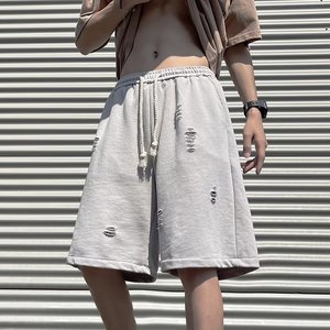 2024夏季文艺短裤简约五分裤男直筒日系破洞短裤潮dk54 p30图片