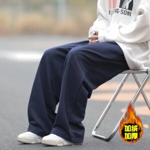 日系运动裤男秋冬季宽松直筒加绒厚休闲男长裤hk71 p35图片