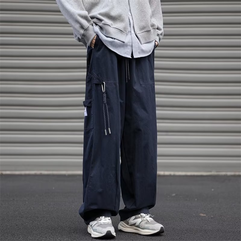 wassuphappy藏青色工装裤子男款夏季潮牌直筒运动裤阔腿休闲长裤,男装休闲裤,星座204-6