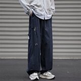 wassuphappy藏青色工装裤子男款夏季潮牌直筒运动裤阔腿休闲长裤，男装休闲裤，星座204-6