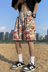 冰丝沙滩短裤男夏款日系满印卡通宽松慵懒运动五分裤dk5526 p20图片