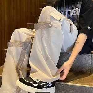 欧美街头风工装裤时尚个性铆钉直筒裤男拼接宽松休闲裤潮k016 p45图片
