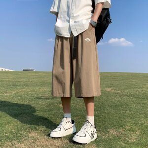 夏季日系复古六分裤男宽松过膝短裤潮休闲阔腿中裤dk021 p35图片