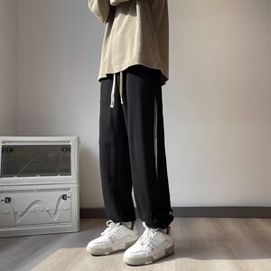 侧边压褶束脚卫裤男百搭春秋季日系复古休闲运动卫裤k87 p35图片
