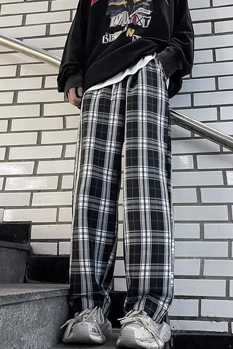 秋季格子裤子美式休闲直筒裤宽松百搭阔腿长裤k88p35,男装休闲裤,星座204-6