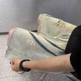 破洞牛仔短裤男2024夏季水洗宽松美式炸街五分裤潮dk2118p45，男装牛仔裤，星座204-6