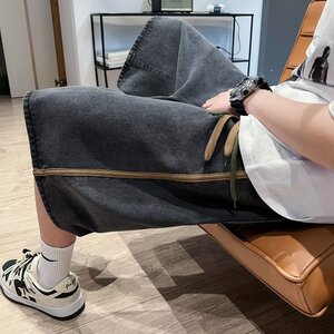 2024夏季文艺牛仔短裤简约五分裤男直筒日系短裤dk9924 p40图片