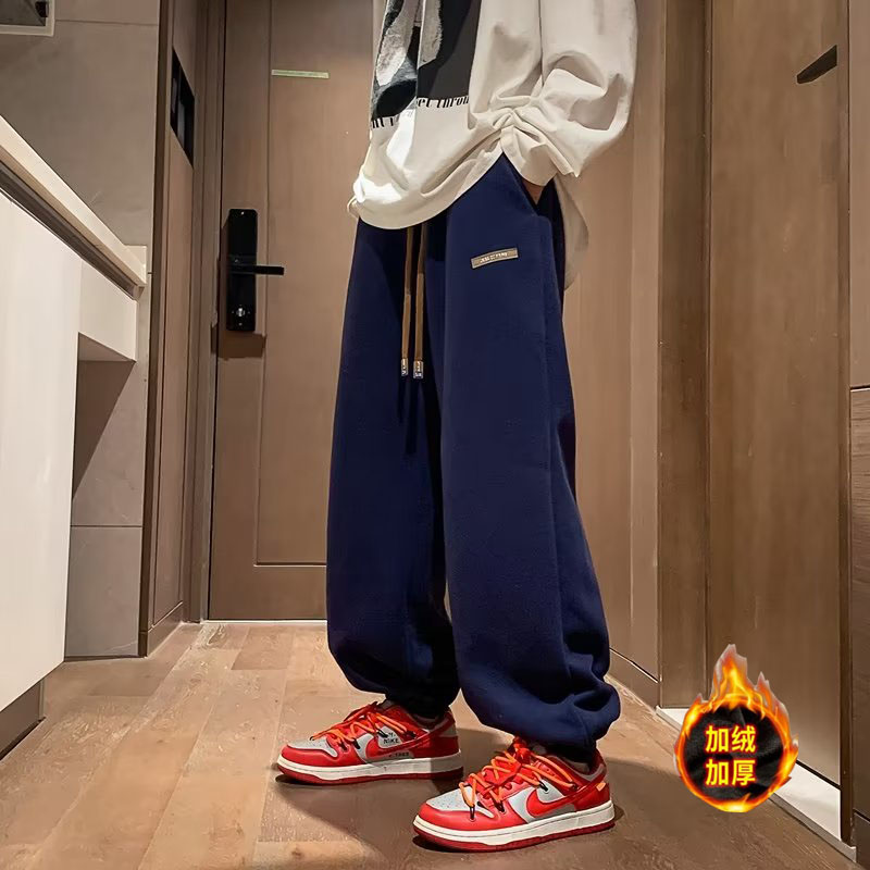 冬季加绒加厚直筒宽松运动裤男运动裤保暖束脚休闲裤潮hk36p45,男装休闲裤,星座204-6